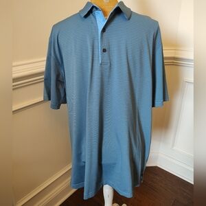Greg Norman men's Play Dry ML75 golf polo shirt. Blue striped pattern. XL